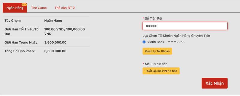 Cách Rút tiền VN88 Về Tài Khoản Nhanh Nhất 2025 3 Rút tiền qua ngân hàng nội địa (Phương thức phổ biến nhất)